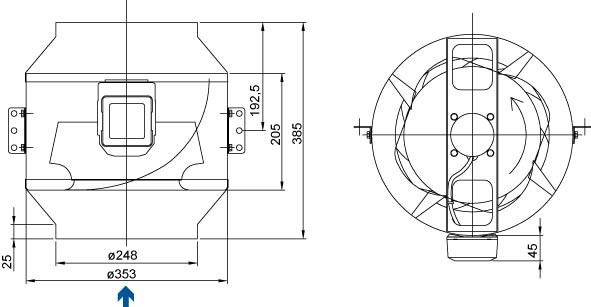 Размеры вентилятора Systemair KD 250 L1