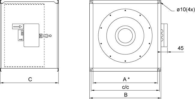 Размеры вентилятора Systemair KDRE 45