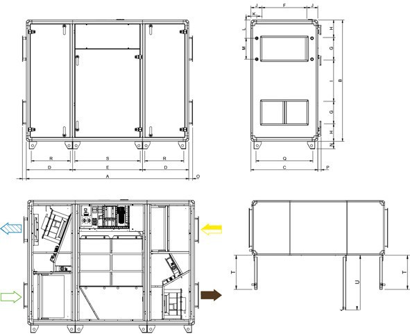 Схема и размеры установки Systemair TOPVEX SC06 EL-L-CAV