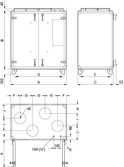Габаритные размеры установки Systemair TOPVEX TR04 HWH-R-CAV