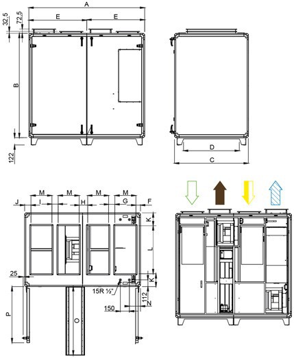 Габаритные размеры Systemair TOPVEX TR12 HWH-R-CAV