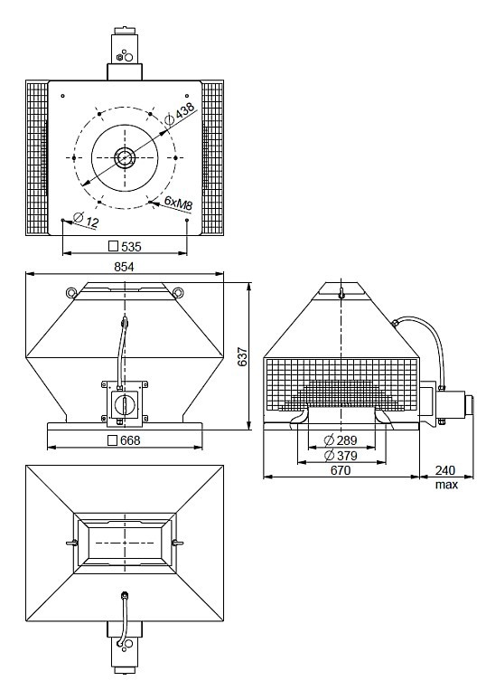 Размеры вентилятора Systemair DVG-H 450D4-8/F400