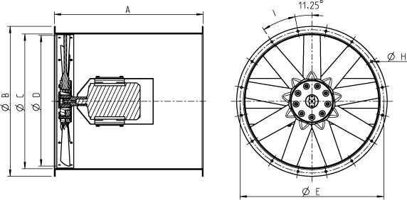Размеры вентилятора Systemair AXCBF-EX 800-9/18°-4