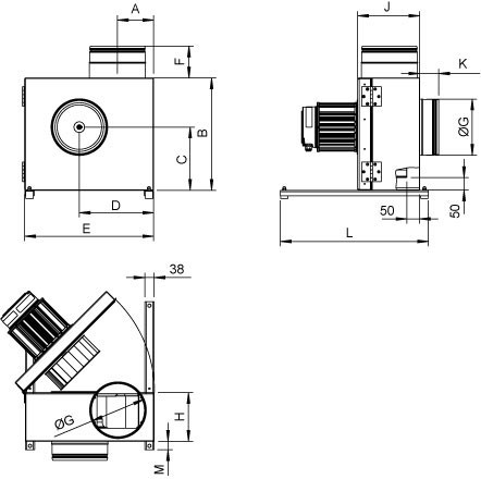 Размеры вентилятора Systemair KBT 250EC